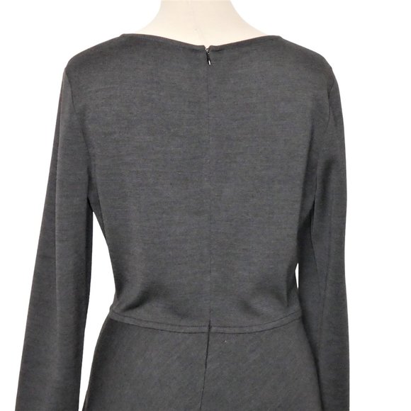 St. John Grey Knit Fit and Flare Long Sleeve Scoop Neck Dress Size 12 - Picture 5 of 8